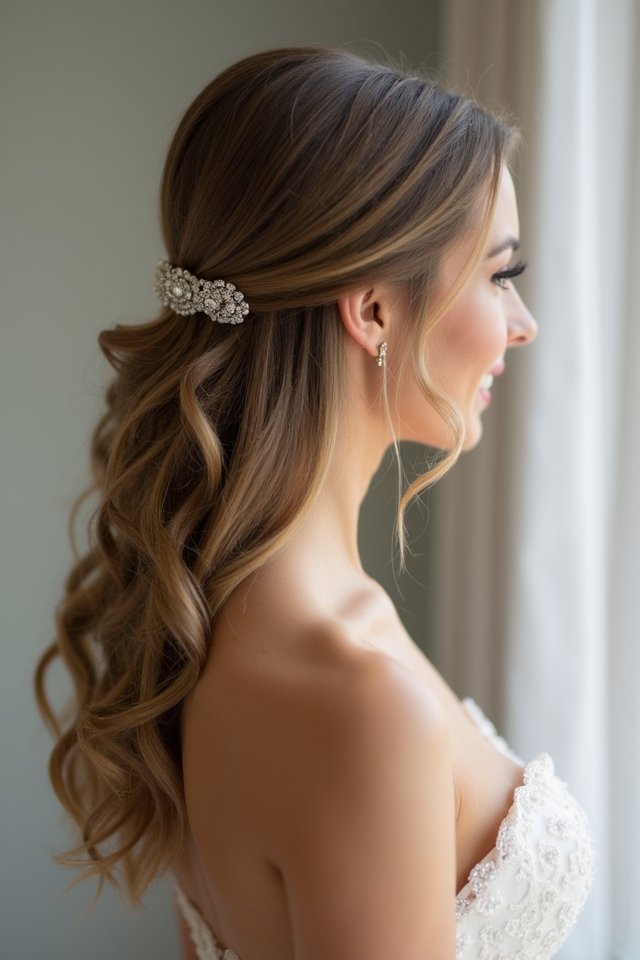 sleek middle part bridal hairstyle