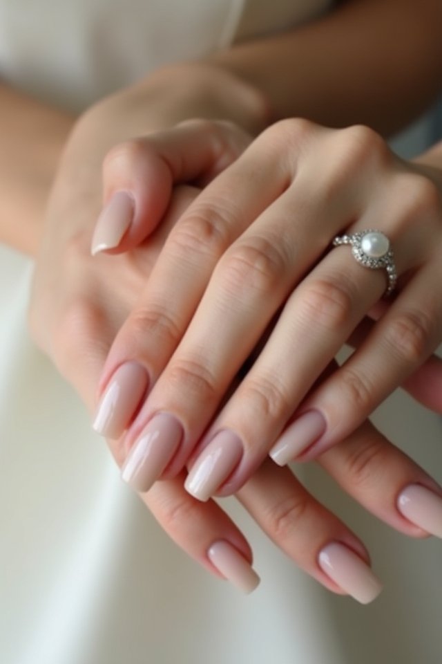 sleek nude nails with pearls