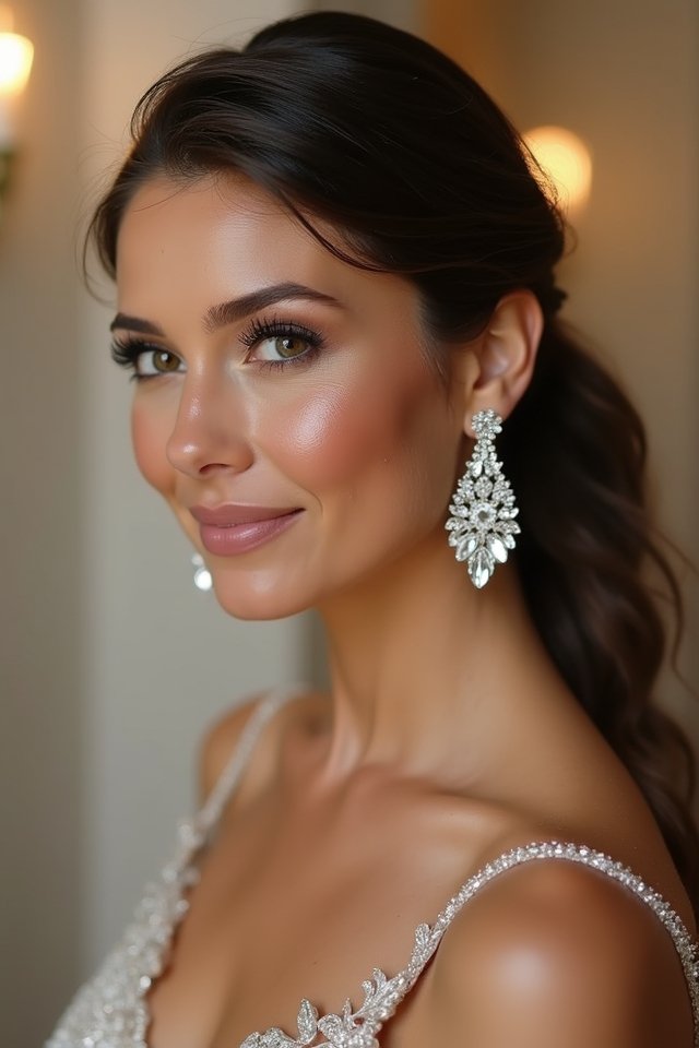 sleek ponytail statement earrings