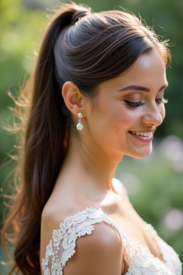 sleek ponytail wedding hairstyle