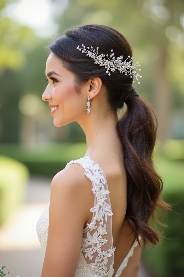 sleek ponytail with accessories