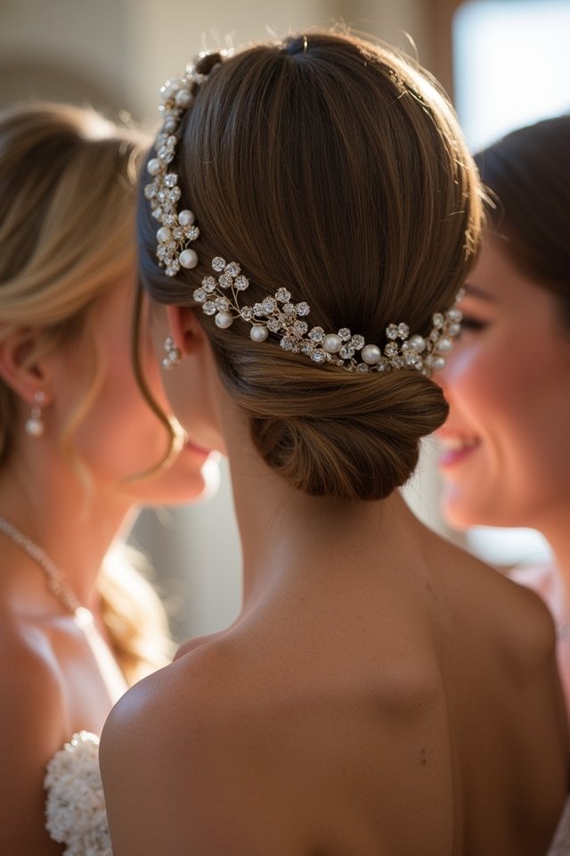 sleek ponytail with beads