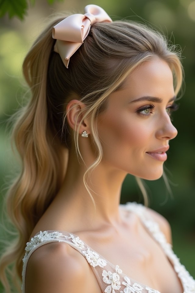 sleek ponytail with bow