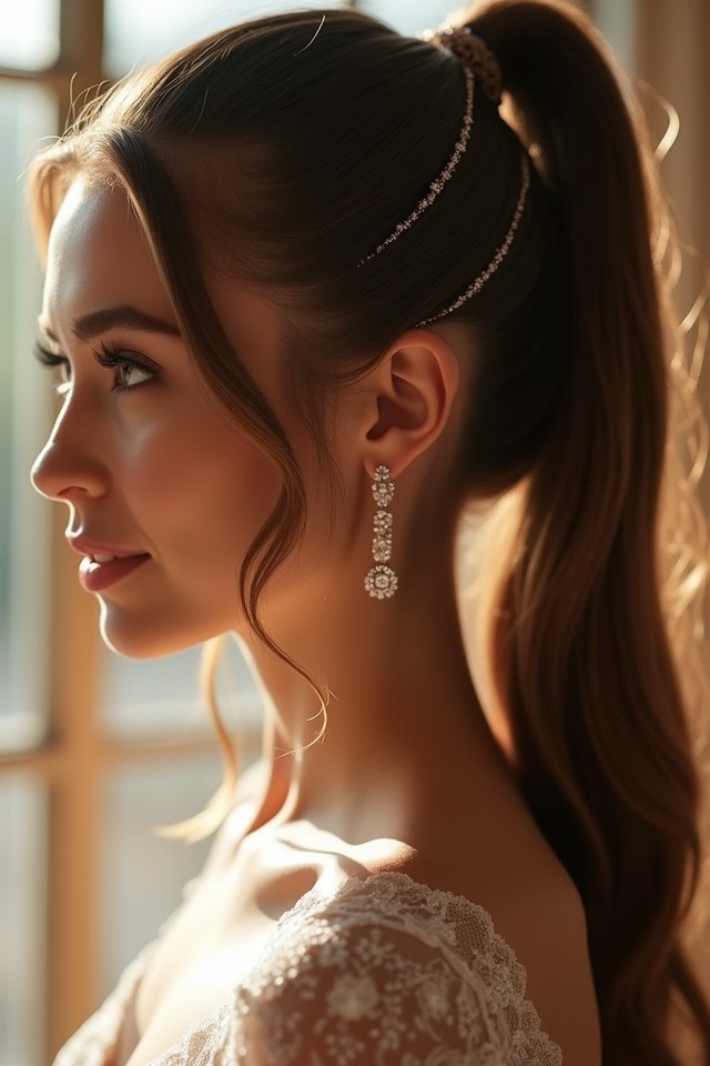 sleek ponytail with glitter