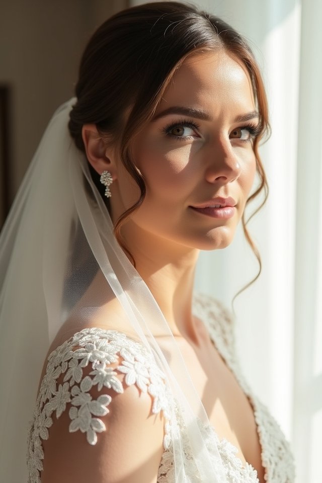 sleek ponytail with veil