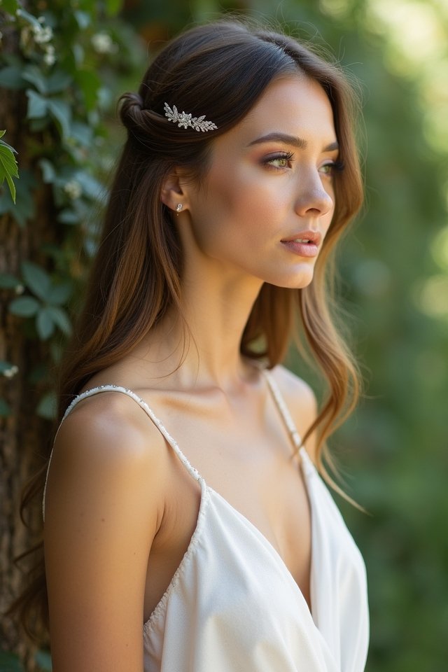 sleek side parted bridal elegance