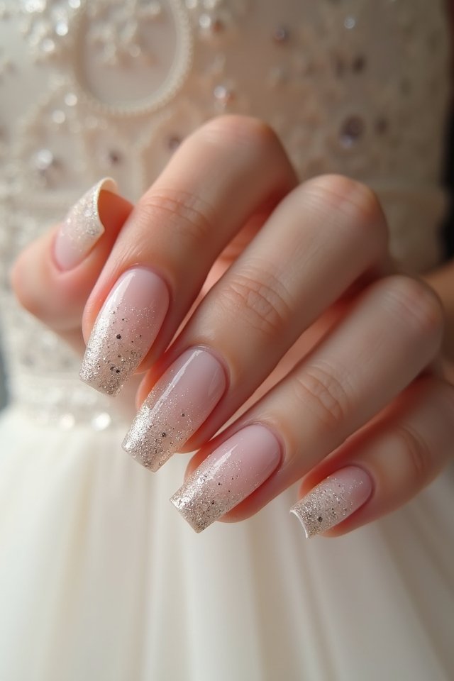 sparkling ombre bridal nails