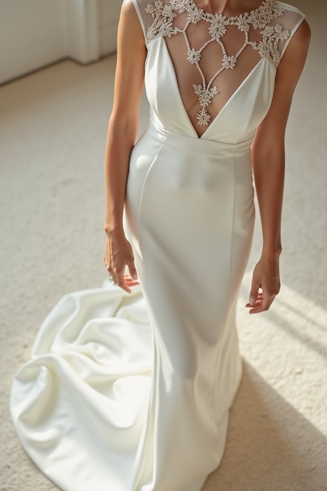 statement neckline satin elegance