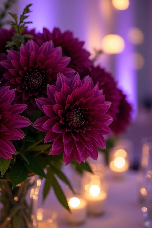 striking purple dahlia arrangements
