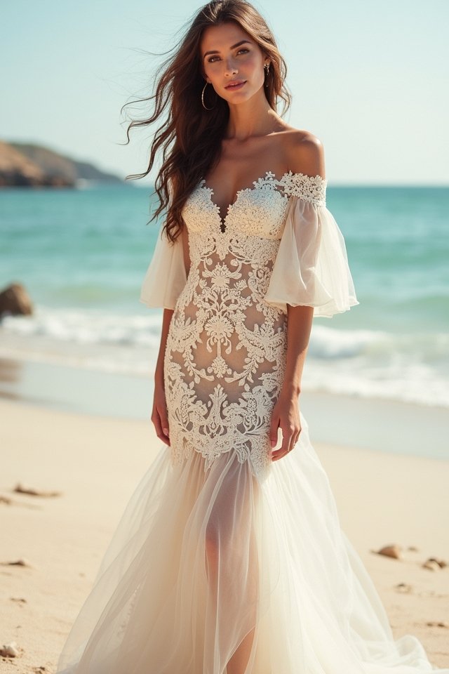 stunning off shoulder lace sleeves