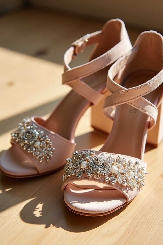 stylish comfortable embellished block heels