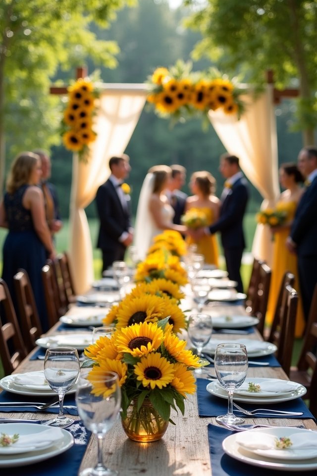 sunflower arrangements with navy accents