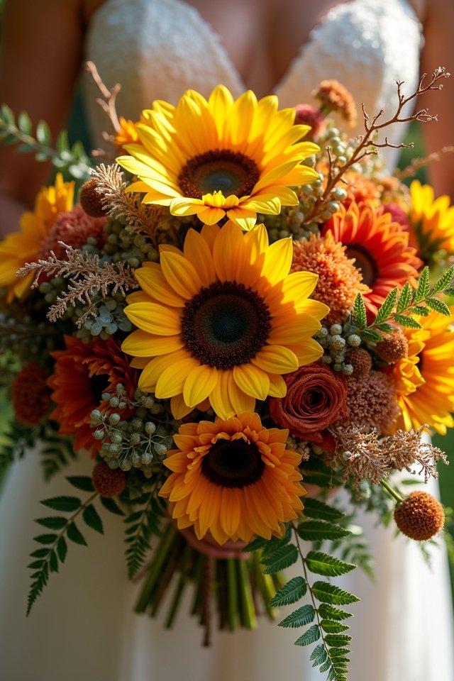 sunflowers and preserved ferns