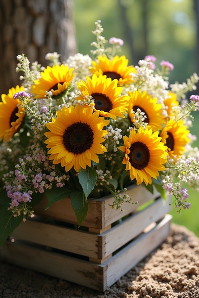 sunflowers enhance rustic weddings