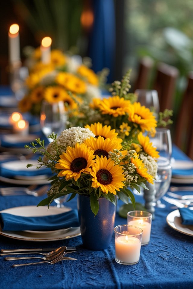sunflowers with blue accents