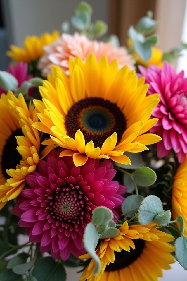 sunflowers with hot pink accents