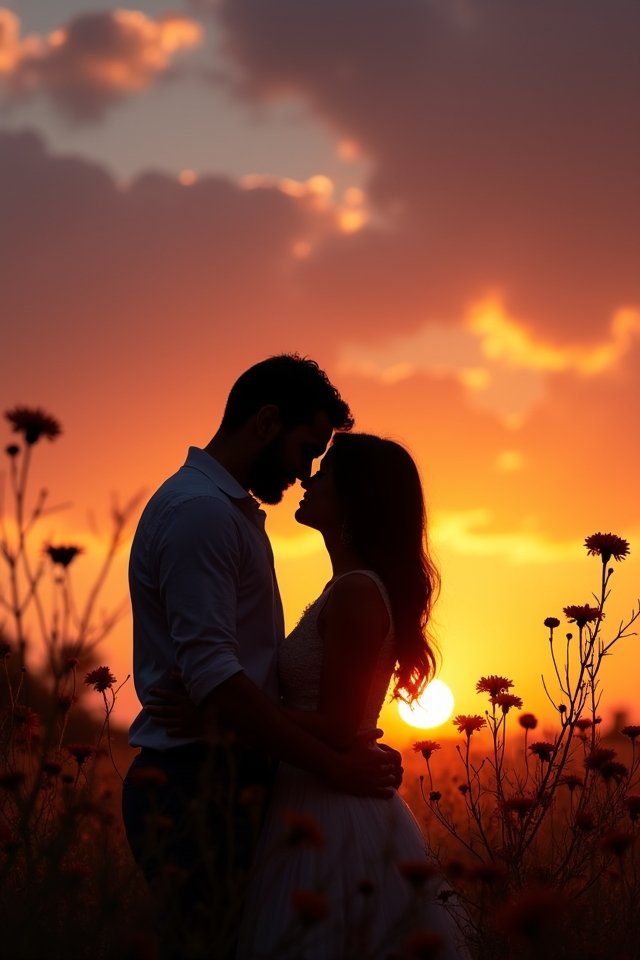 sunset silhouettes of love