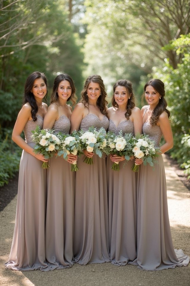 taupe bridesmaid dress elegance