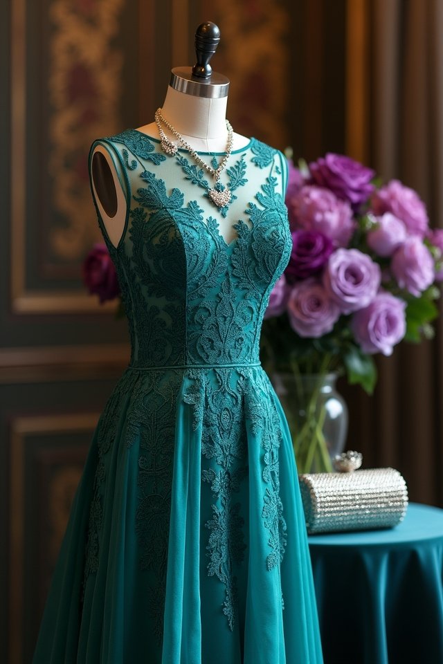 teal lace cocktail elegance