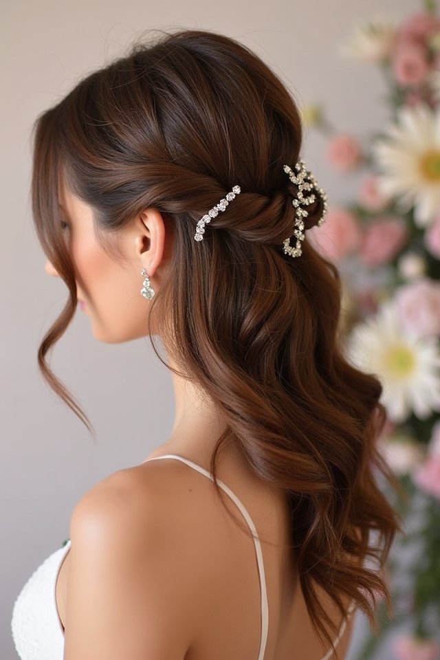 textured half up hairstyle elegance