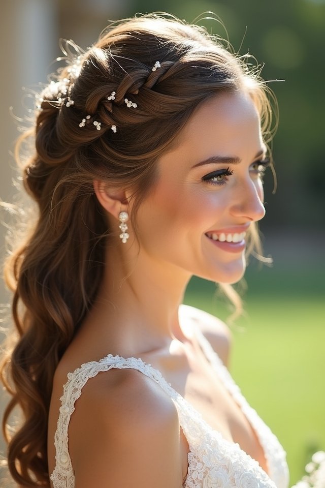 textured half updo hairstyle