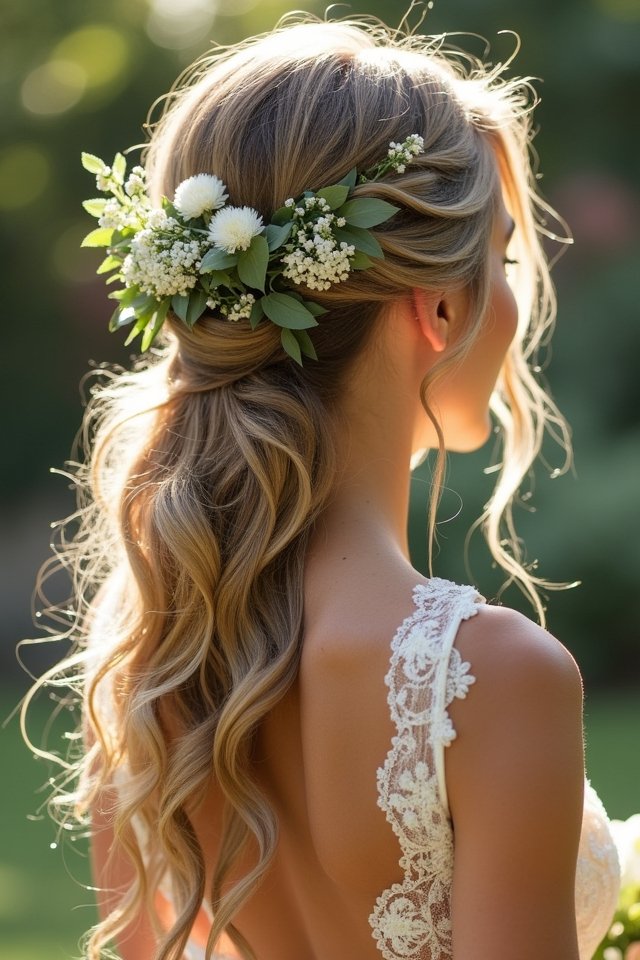 textured ponytail with florals