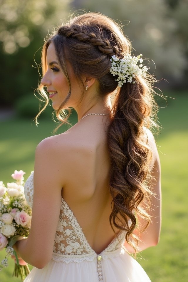 textured ponytail with tendrils