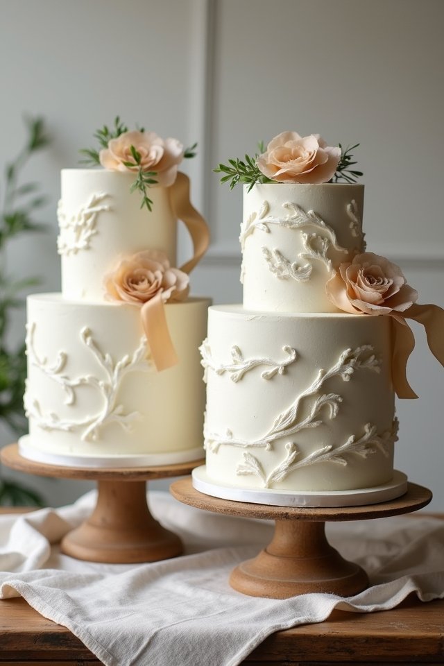textured white wedding cakes
