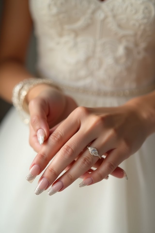 timeless beige glitter nails