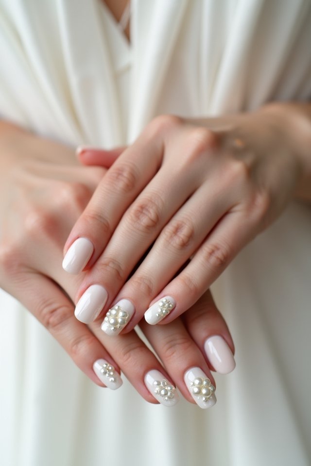 timeless pearl wedding nails