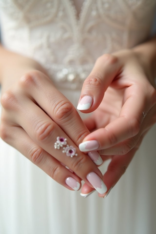 timeless white floral nails