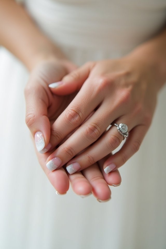 timeless white glittered nails