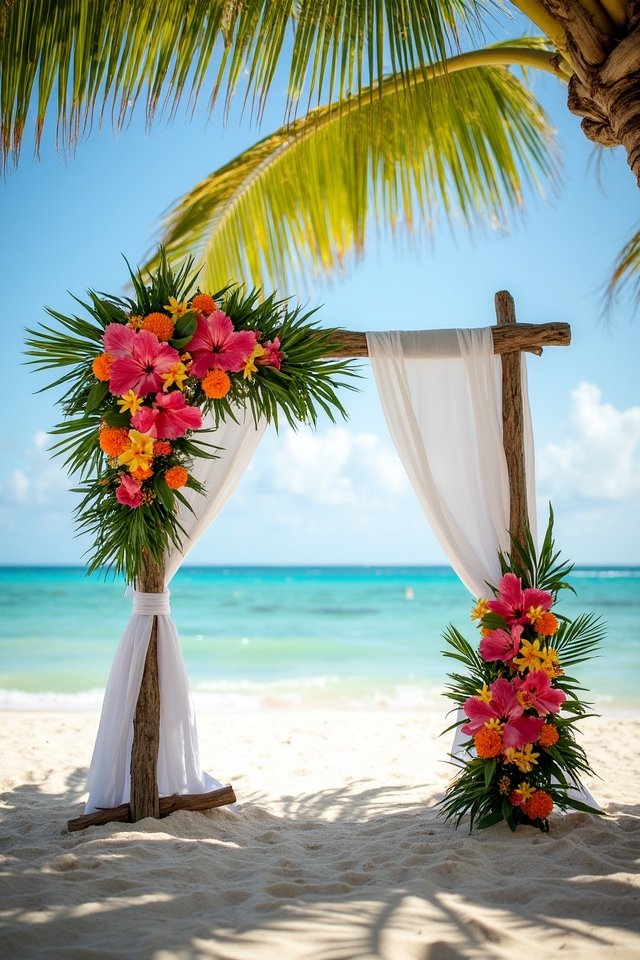 tropical floral beach altar
