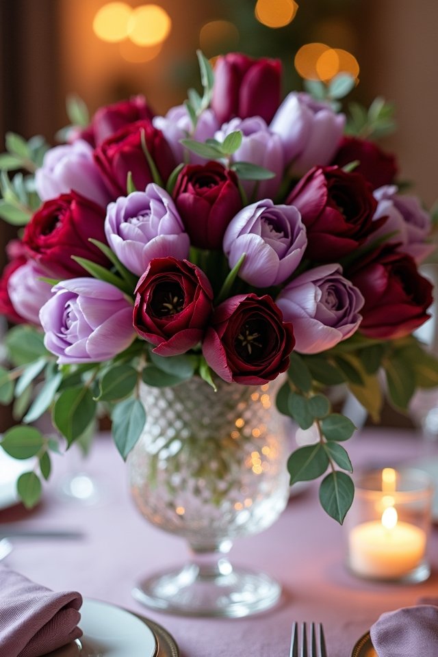 tulips and eucalyptus elegance