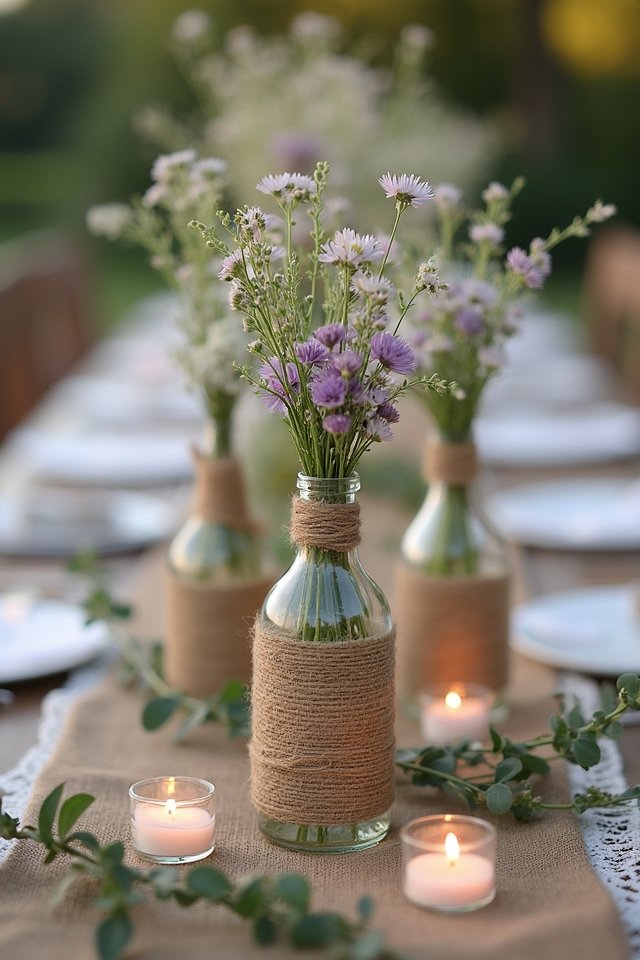twine wrapped rustic centerpieces