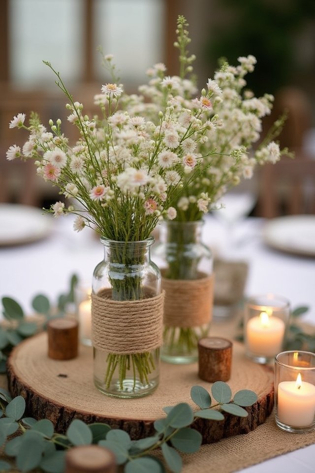 twine wrapped rustic glass vases