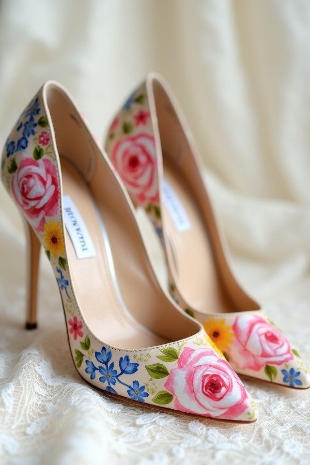 unique floral hand painted heels