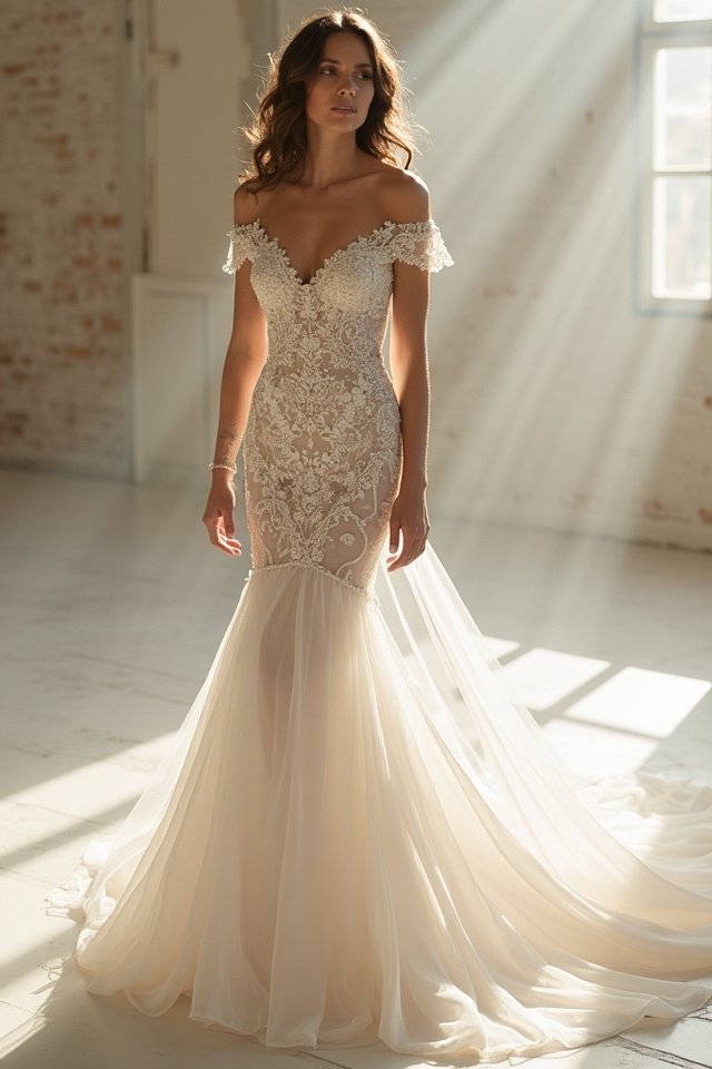 versatile off shoulder wedding gown