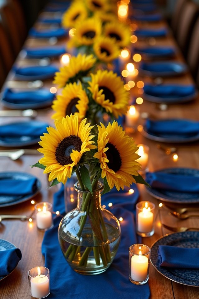 vibrant blue and yellow centerpieces