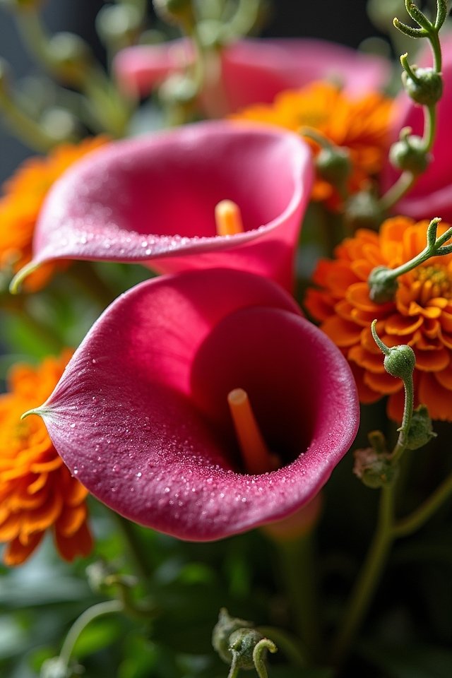 vibrant calla lily marigold bouquet