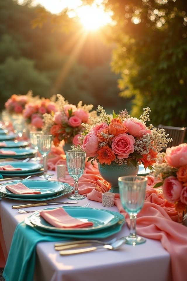 vibrant coral and aqua wedding