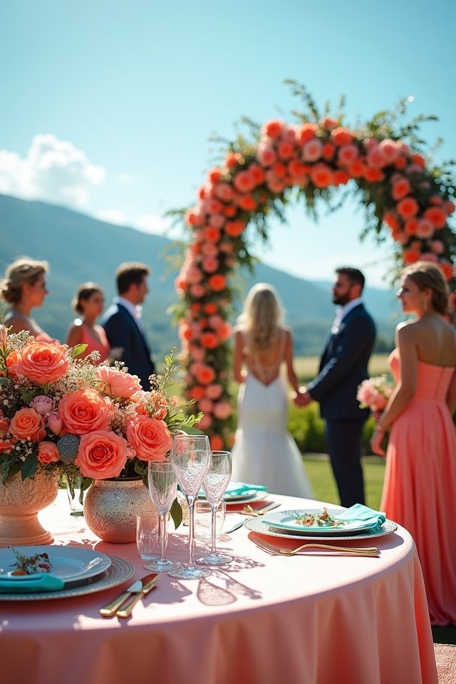 vibrant coral and teal decor