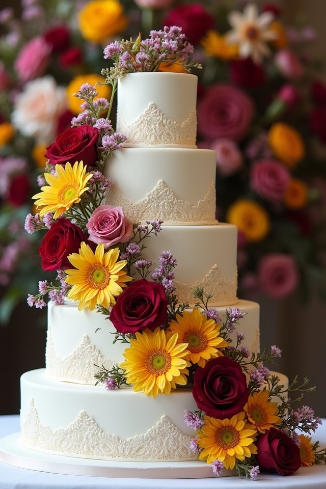 vibrant floral wedding cake