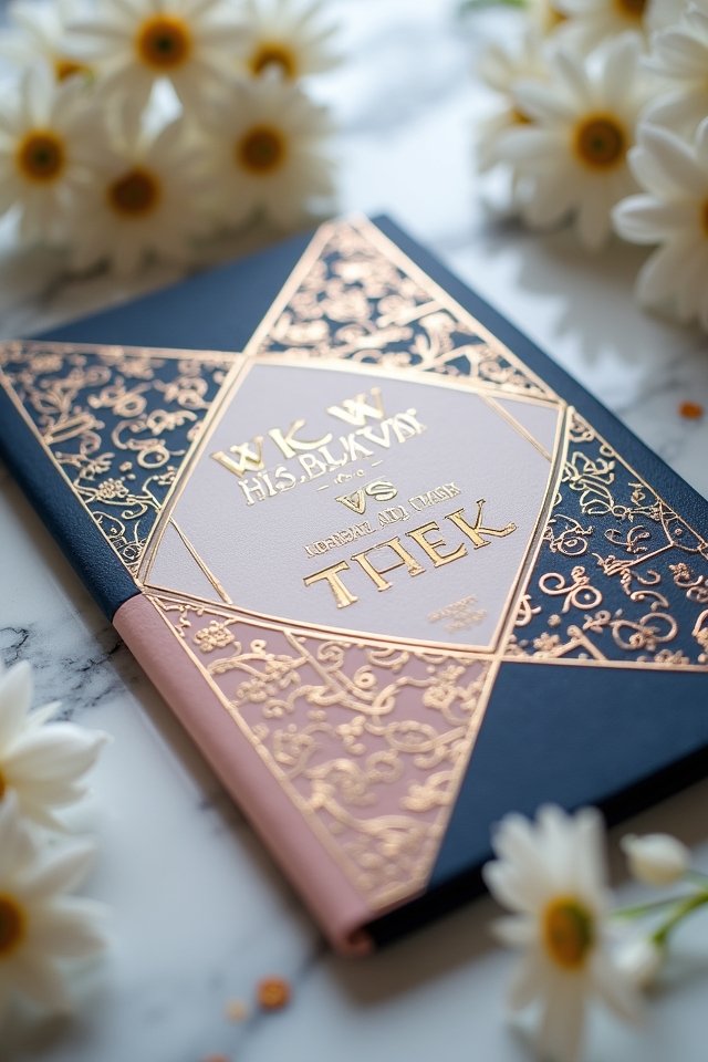 vibrant geometric metallic invitations