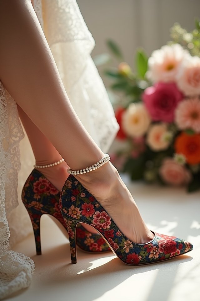 vibrant printed velvet pumps