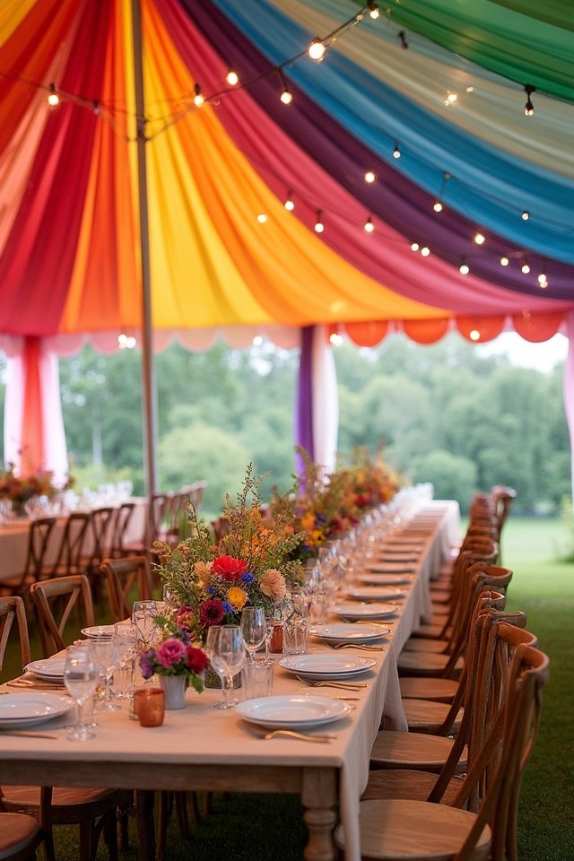 vibrant rainbow wedding decor