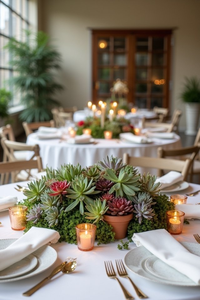 vibrant succulent table centerpieces