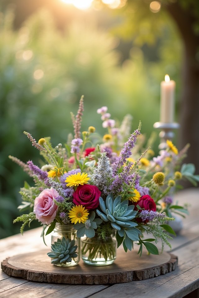 vibrant succulent wildflower centerpieces