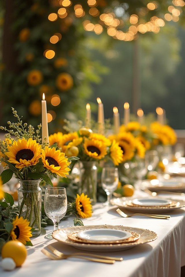 vibrant sunflower table arrangements