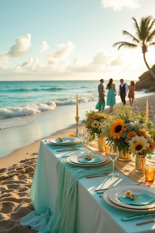 vibrant teal and gold wedding